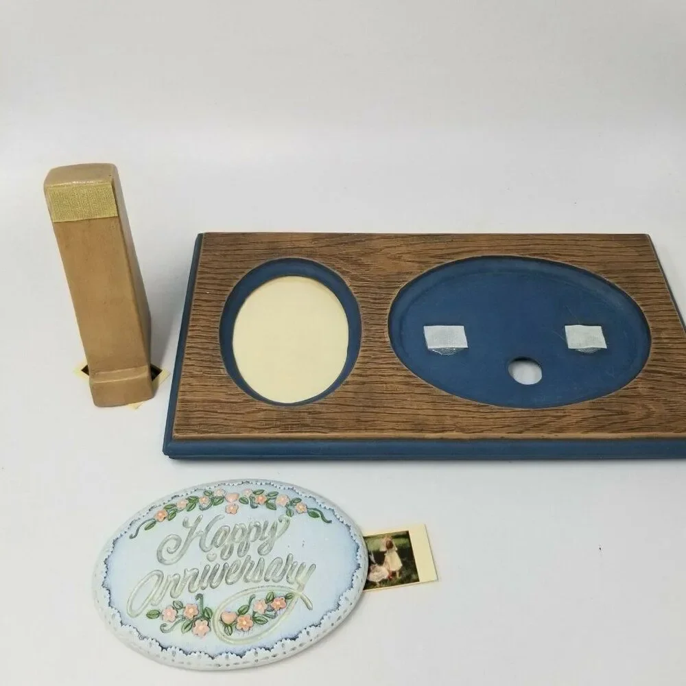 Ceramic Photo Frame Easel Green Brown Happy Anniversary Gift NEW